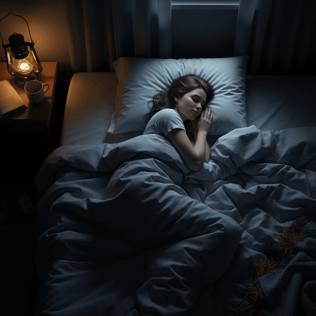 Person peacefully sleeping in moonlit bedroom